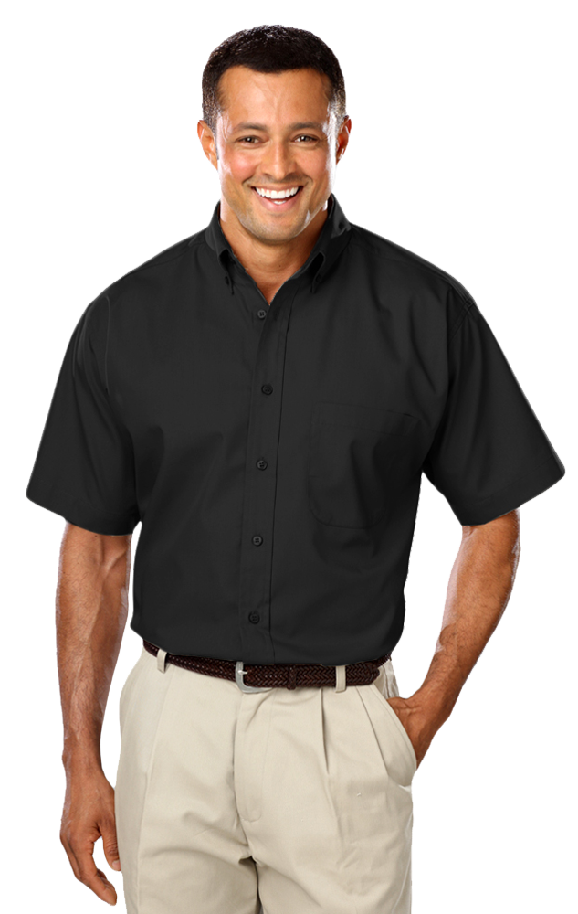 MENS SHORT SLEEVE EASY CARE POPLIN WITH MATCHING BUTTONS  -  BLACK 2 EXTRA LARGE SOLID-