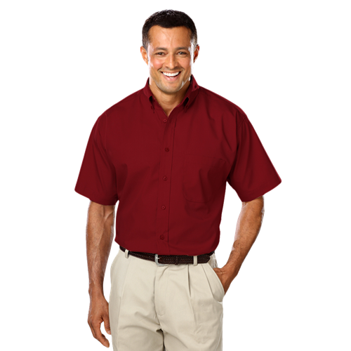 MENS SHORT SLEEVE EASY CARE POPLIN WITH MATCHING BUTTONS  -  BURGUNDY 2 EXTRA LARGE SOLID