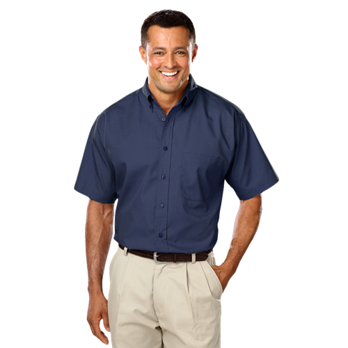 MENS SHORT SLEEVE EASY CARE POPLIN WITH MATCHING BUTTONS  -  NAVY 2 EXTRA LARGE SOLID