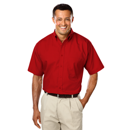 MENS SHORT SLEEVE EASY CARE POPLIN WITH MATCHING BUTTONS  -  RED 2 EXTRA LARGE SOLID