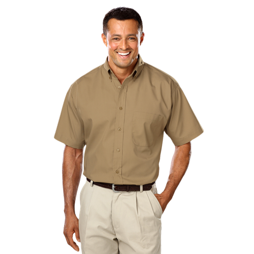 MENS SHORT SLEEVE EASY CARE POPLIN WITH MATCHING BUTTONS  -  TAN 2 EXTRA LARGE SOLID