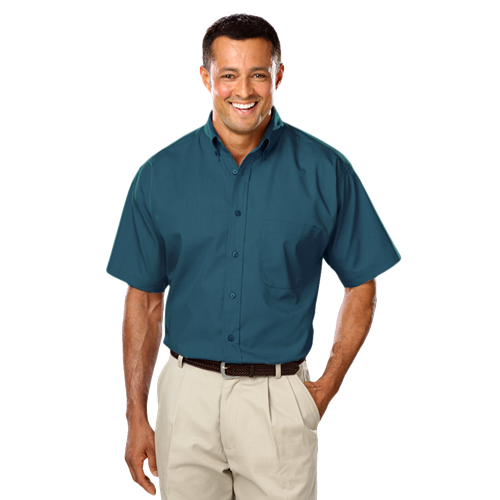MENS SHORT SLEEVE EASY CARE POPLIN WITH MATCHING BUTTONS  -  TEAL 2 EXTRA LARGE SOLID