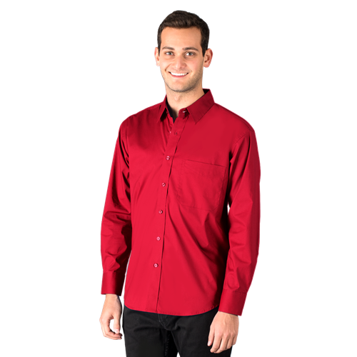 MENS SUPERBLEND POPLIN L/S UNTUCKED SHIRT  -  RED 2 EXTRA LARGE SOLID