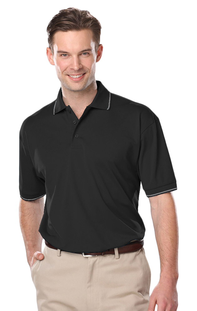 MENS WICKING PIPED POLO  -  BLACK 2 EXTRA LARGE SOLID-Blue Generation
