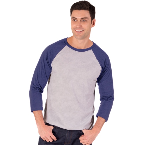 ADULT TRIBLEND 3/4 SLEEVE BASEBALL CREW NECK -  BLUE EXTRA SMALL TRIM LIGHT GREY