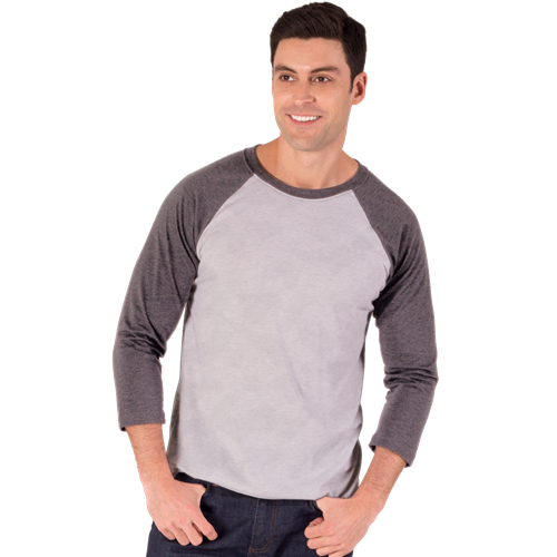 ADULT TRIBLEND 3/4 SLEEVE BASEBALL CREW NECK  -  GREY EXTRA SMALL TRIM LIGHT GREY