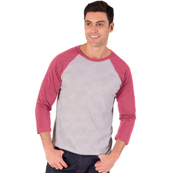 ADULT TRIBLEND 3/4 SLEEVE BASEBALL CREW NECK  -  RED EXTRA SMALL TRIM LIGHT GREY