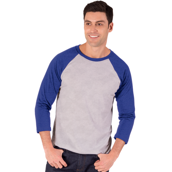 ADULT TRIBLEND 3/4 SLEEVE BASEBALL CREW NECK ### -  ROYAL EXTRA SMALL TRIM LIGHT GREY