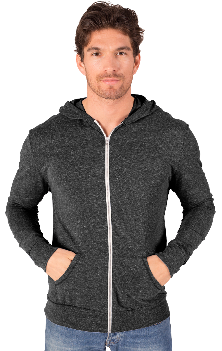 ADULT TRIBLEND ZIP FRONT HOODIE  -  BLACK 2 EXTRA LARGE SOLID-Blue Generation