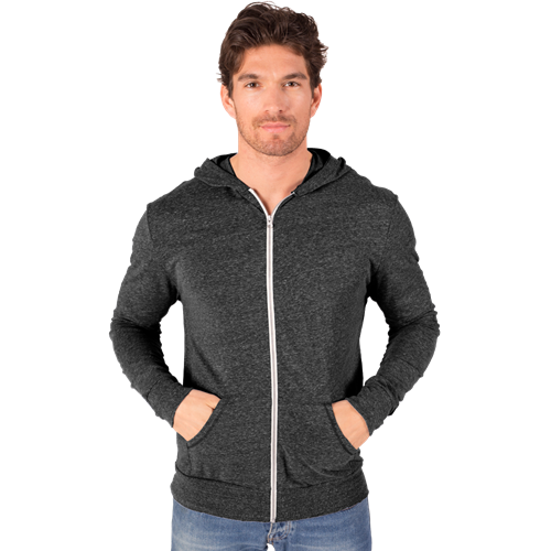ADULT TRIBLEND ZIP FRONT HOODIE  -  BLACK 2 EXTRA LARGE SOLID