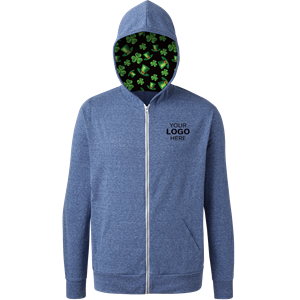 St. Patrick’s Triblend Contrast Zip Front Hoodie BLUE 2 EXTRA LARGE SOLID