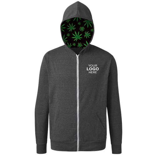 Cannabis Triblend Contrast Zip Front Hoodie BLACK 2 EXTRA LARGE SOLID