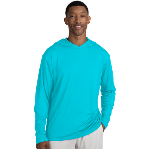 BLU-X-DRI LONG SLEEVE HOODED TEE AQUA EXTRA SMALL SOLID