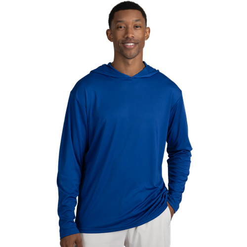 BLU-X-DRI LONG SLEEVE HOODED TEE ROYAL EXTRA SMALL SOLID