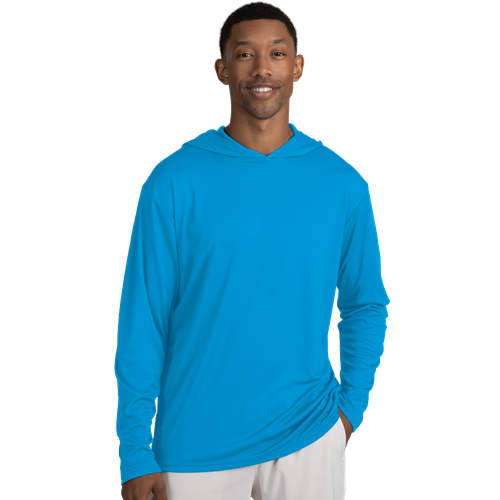 BLU-X-DRI LONG SLEEVE HOODED TEE TURQUOISE EXTRA SMALL SOLID