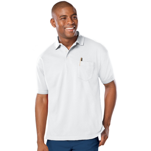 ADULT SOFT TOUCH POCKETED POLO  -  WHITE 2 EXTRA LARGE SOLID