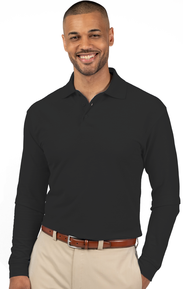 ADULT SOFT TOUCH LONG SLEEVE POLO  -  BLACK 2 EXTRA LARGE SOLID-Blue Generation