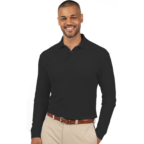 ADULT SOFT TOUCH LONG SLEEVE POLO  -  BLACK 2 EXTRA LARGE SOLID