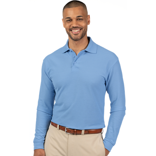 ADULT SOFT TOUCH LONG SLEEVE POLO  -  LIGHT BLUE 2 EXTRA LARGE SOLID