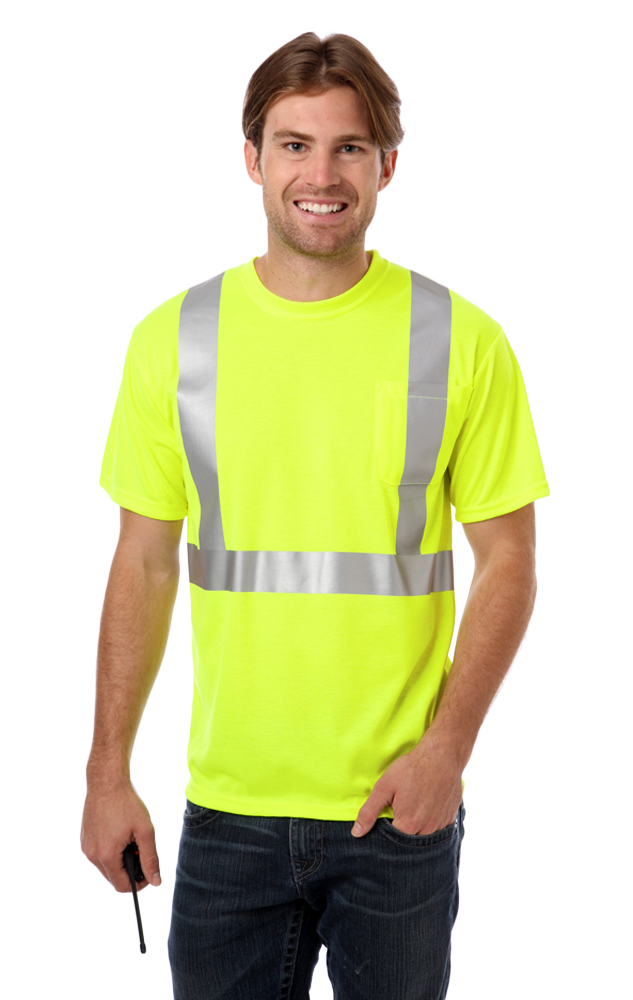 ADULT HIGH VIS/REFLECTIVE TAPE WICKING TEE  -  OPTIC YELLOW 2 EXTRA LARGE SOLID-Blue Generation