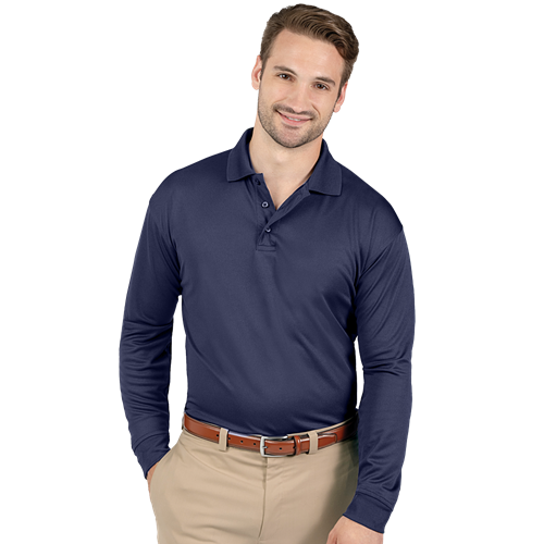 MENS AVENGER MICRO PIQUE L/S POLO NAVY SMALL SOLID