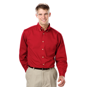 MENS LONG SLEEVE 100% COTTON TWILL  -  RED 2 EXTRA LARGE  SOLID