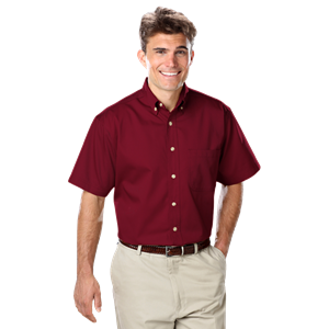 MENS SHORT SLEEVE 100% COTTON TWILL -  BURGUNDY 2 EXTRA LARGE SOLID