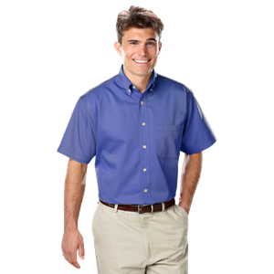 MENS SHORT SLEEVE 100% COTTON TWILL -  FRENCH BLUE 2 EXTRA LARGE SOLID