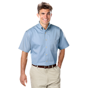 MENS SHORT SLEEVE 100% COTTON TWILL -  LIGHT BLUE 2 EXTRA LARGE SOLID
