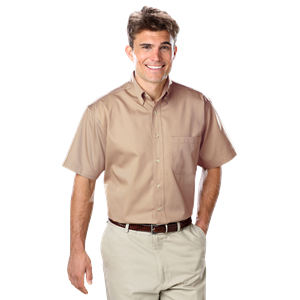MENS SHORT SLEEVE 100% COTTON TWILL -  NATURAL 2 EXTRA LARGE SOLID