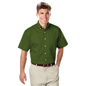 MENS SHORT SLEEVE 100% COTTON TWILL -  OLIVE 2 EXTRA LARGE  SOLID
