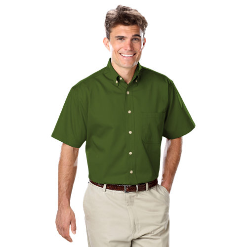 MENS SHORT SLEEVE 100% COTTON TWILL -  OLIVE 2 EXTRA LARGE  SOLID