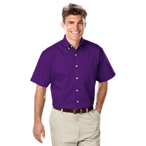 MENS SHORT SLEEVE 100% COTTON TWILL -  PURPLE 2 EXTRA LARGE SOLID