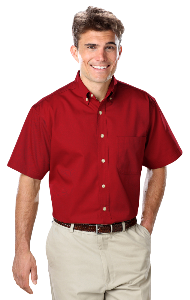 8213S-RED-2XL-SOLID|BG8213S|Men's S/S 100% Cotton Twill Shirt