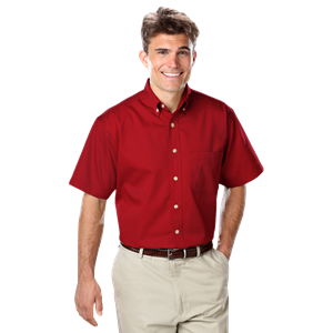 MENS SHORT SLEEVE 100% COTTON TWILL -  RED 2 EXTRA LARGE SOLID