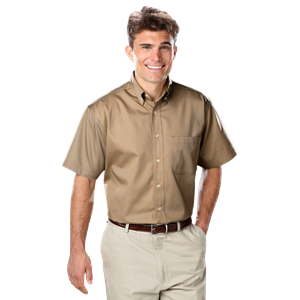 MENS SHORT SLEEVE 100% COTTON TWILL  -  TAN 2 EXTRA LARGE SOLID