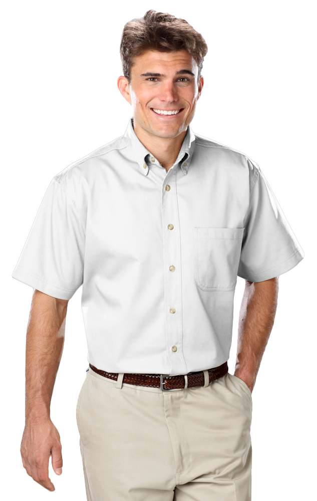 8213S-WHI-S-SOLID|BG8213S|Men's S/S 100% Cotton Twill Shirt