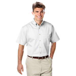 MENS SHORT SLEEVE 100% COTTON TWILL -  WHITE 2 EXTRA LARGE SOLID