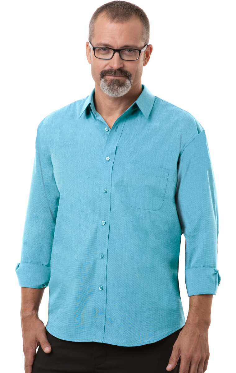 MEN&#8216;S L/S UNTUCKED WITH POCKET AQUA 2 EXTRA LARGE SOLID-Blue Generation