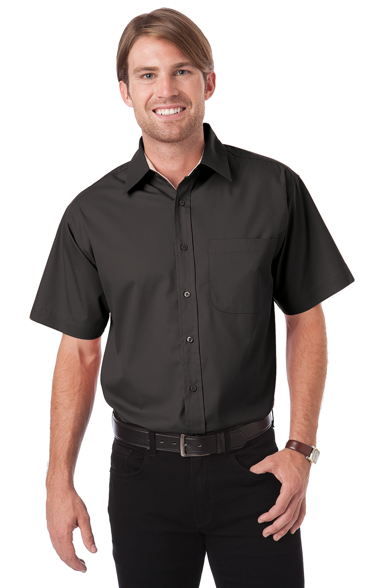 MENS S/S PEACHED FINE LINE TWILL  -  BLACK 2 EXTRA LARGE SOLID-