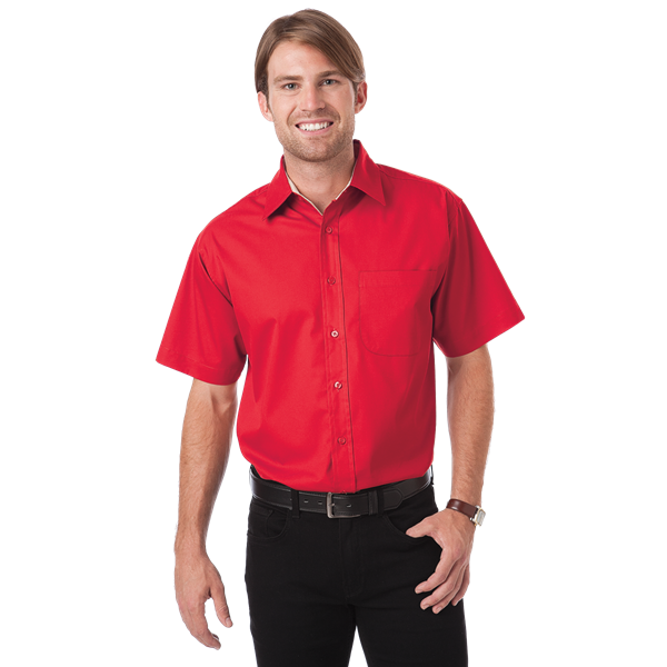 8330S-RED-S-SOLID|BG8330S|Men's S/S Fine Line Twill Shirt