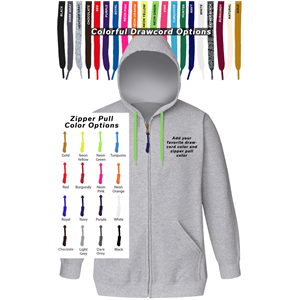 CUSTOM DRAWCORD & ZIPPER PULL HOODIE HEATHER GREY 2 EXTRA LARGE SOLID