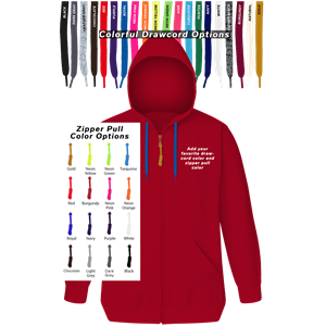CUSTOM DRAWCORD & ZIPPER PULL HOODIE RED 2 EXTRA LARGE SOLID
