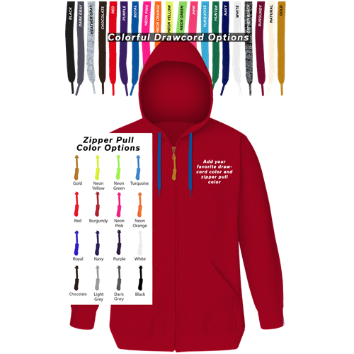 CUSTOM DRAWCORD & ZIPPER PULL HOODIE RED 2 EXTRA LARGE SOLID