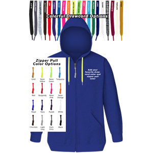 CUSTOM DRAWCORD & ZIPPER PULL HOODIE ROYAL 2 EXTRA LARGE SOLID