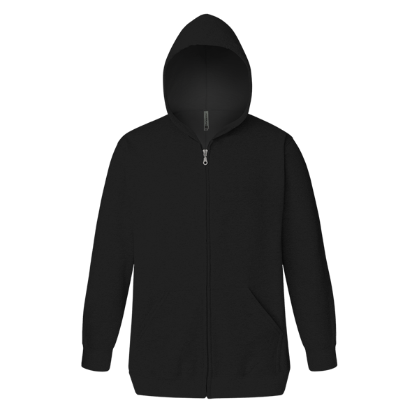 ADULT FLEECE ZIP FRONT HOODIE BLACK 2 EXTRA LARGE SOLID