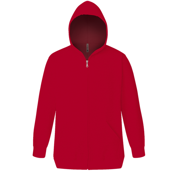 ADULT FLEECE ZIP FRONT HOODIE RED 2 EXTRA LARGE SOLID