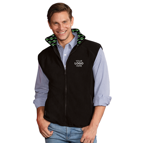 YOUR LOGO HERE ADULT POLAR FLEECE SLEEVELESS VEST BLACK SMALL SOLID