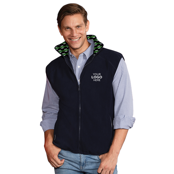 YOUR LOGO HERE ADULT POLAR FLEECE SLEEVELESS VEST NAVY SMALL SOLID