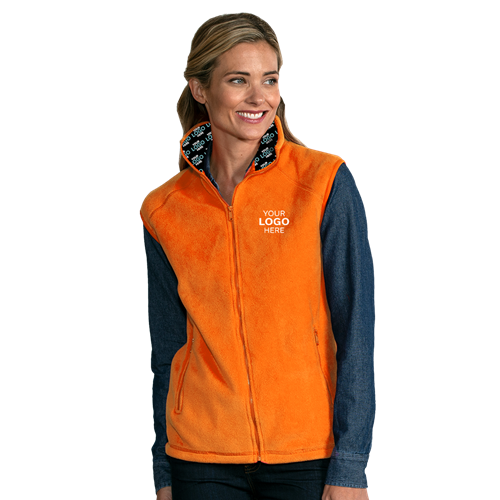 YOUR LOGO HERE ADULT POLAR FLEECE SLEEVELESS VEST ORANGE 2 EXTRA LARGE SOLID